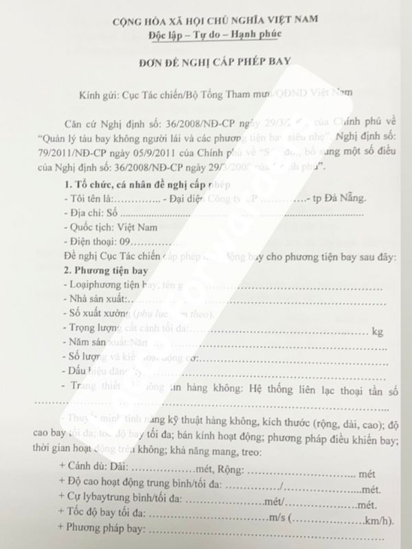 Mẫu đơn xin giấy phép nhập khẩu tàu bay không người lái và các phương tiện bay siêu nhẹ 
