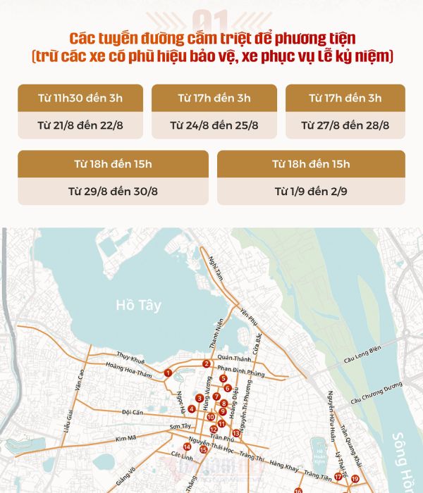 Chi tiết các tuyến đường ở Hà Nội bị cấm dịp Quốc khánh 2/9